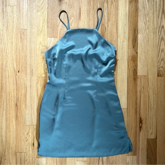ABERCROMBIE satin effect slate blue mini slip dress y2k party size M petite - Picture 2 of 9